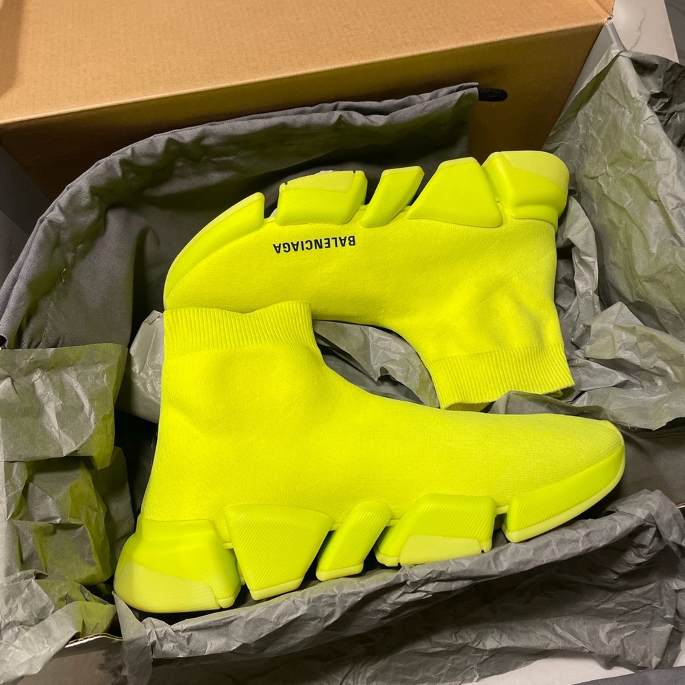 Balenciaga Speed 2.0 Sock Fluo Yellow Neon Logo High Top Knit Trainer Sneaker